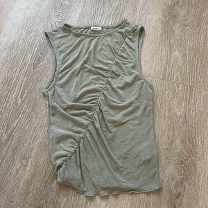 Cotton On Olive Sage Green Ruched Asymmetric High Neck Tank